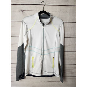 BKE Sport‎ Women Jacket White Full Zip Thumbholes Pockets Netted Back Running S